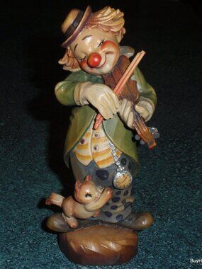 "Circus Serenade" Anri Wood Carving Clown 6" Figurine Signed By Ulrich Bernardi